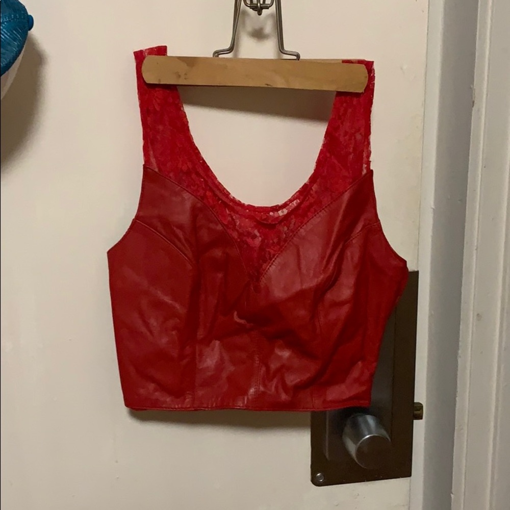 Chia Red Leather and Lace Crop Top